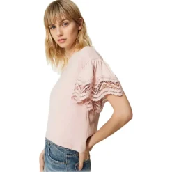 Twinset - T-Shirt with Wide Lace Sleeves - Pink - T-Shirt - Made in Italy - Luxury Exclusive Collection - Avvenice