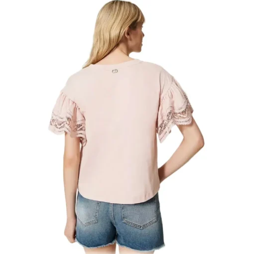 Twinset - T-Shirt with Wide Lace Sleeves - Pink - T-Shirt - Made in Italy - Luxury Exclusive Collection - Avvenice
