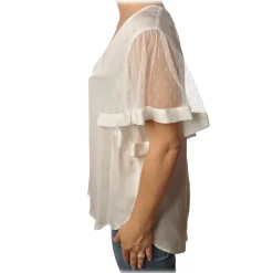Twinset - V-neck Blouse Short Sleeves in Tulle - White - Shirt - Made in Italy - Luxury Exclusive Collection - Avvenice^ Shirts
