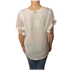 Twinset - V-neck Blouse Short Sleeves in Tulle - White - Shirt - Made in Italy - Luxury Exclusive Collection - Avvenice^ Shirts