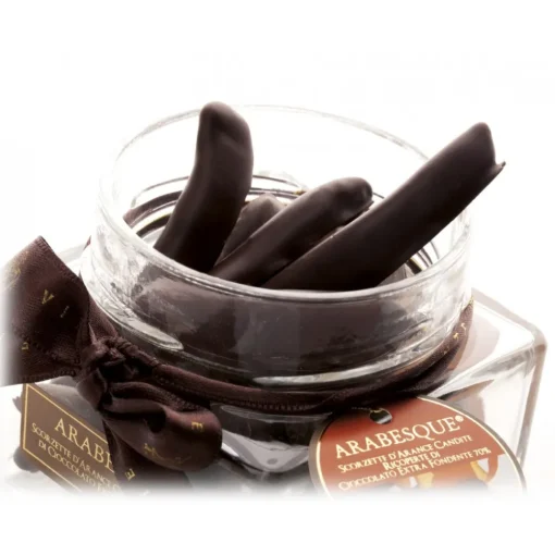 Vincente Delicacies - Candied Orange Peel Covered with 70% Extra-Dark Chocolate - Arabesque - Candied Fruit - Avvenice^ Fruits | Sweets