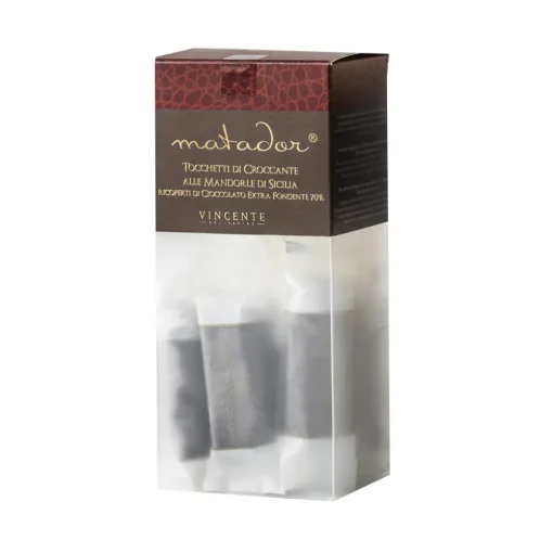 Vincente Delicacies - Crunchy Nougat Pieces with Sicilian Almonds and Covered with Extra-Dark Chocolate - Matador Crystal Box - Avvenice^ Sweets