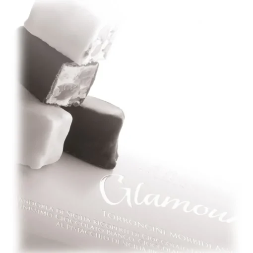 Vincente Delicacies - Soft Almond Nougat Candies and Covered with 70% Extra-Dark Chocolate - Glamour - Ribbon Box - Avvenice^ Sweets