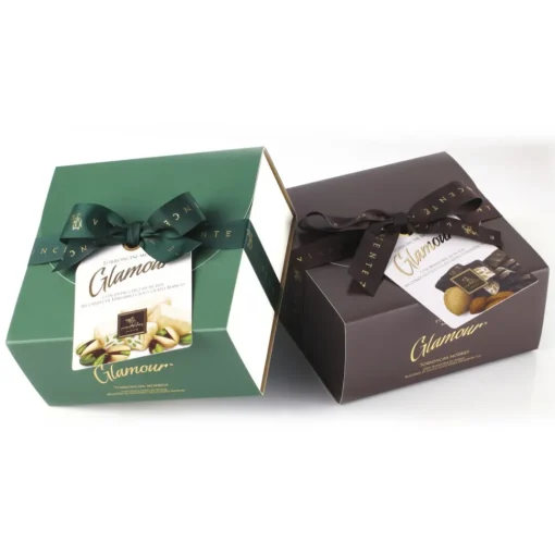 Vincente Delicacies - Soft Almond Nougat Candies and Covered with 70% Extra-Dark Chocolate - Glamour - Ribbon Box - Avvenice^ Sweets