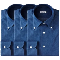 Viola Milano - 3 Classic Solid Package Button-Down Collar Shirt - Denim - Handmade in Italy - Luxury Exclusive Collection - Avvenice^ Shirts