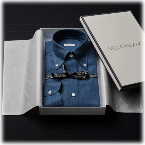 Viola Milano - 3 Classic Solid Package Button-Down Collar Shirt - Denim - Handmade in Italy - Luxury Exclusive Collection - Avvenice^ Shirts