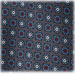 Viola Milano - Artisan Floral Handprinted Selftipped Silk Tie - Grey - Made in Italy - Luxury Exclusive Collection - Avvenice