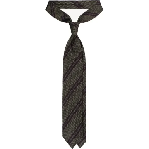 Viola Milano - Artisan Stripe 3-Fold Grenadine Tie - Olive Mix - Handmade in Italy - Luxury Exclusive Collection - Avvenice
