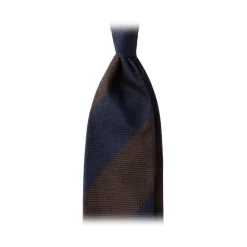 Viola Milano -  Block Stripe 3-fold Grenadine Tie – Navy Brown - Made in Italy - Luxury Exclusive Collection - Avvenice^ Ties & Bow Ties