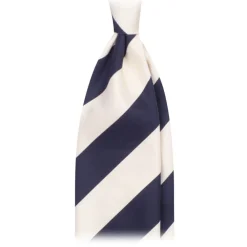 Viola Milano - Block Stripe Handrolled Woven Silk Jacquard Tie - Navy White - Made in Italy - Luxury Exclusive Collection - Avvenice^ Ties & Bow Ties