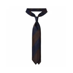 Viola Milano -  Block Stripe 3-fold Grenadine Tie – Navy Brown - Made in Italy - Luxury Exclusive Collection - Avvenice^ Ties & Bow Ties