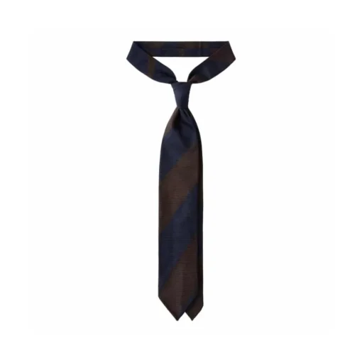 Viola Milano -  Block Stripe 3-fold Grenadine Tie – Navy Brown - Made in Italy - Luxury Exclusive Collection - Avvenice^ Ties & Bow Ties