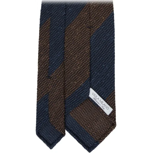 Viola Milano - Block Stripe Woven Grenadine/Shantung Tie - Navy/Brown - Handmade in Italy - Luxury Exclusive Collection - Avvenice