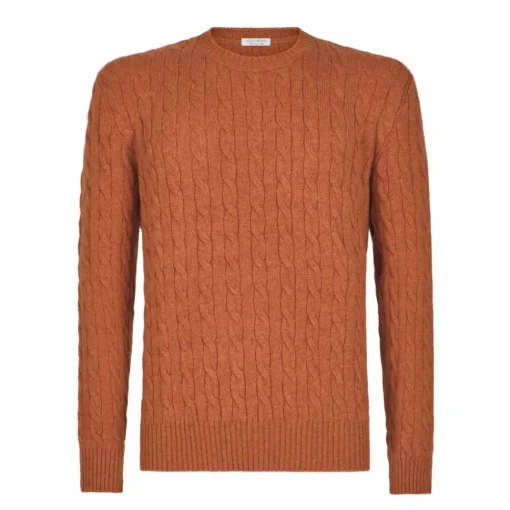 Viola Milano - Cable Knit Loro Piana Cashmere Sweater - Orange - Handmade in Italy - Luxury Exclusive Collection - Avvenice