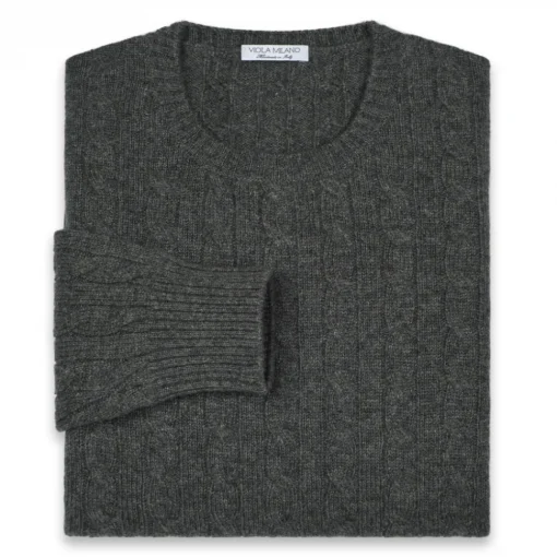 Viola Milano - Cable Knit Loro Piana Cashmere Sweater - Dark Grey - Handmade in Italy - Luxury Exclusive Collection - Avvenice^ Knitwears