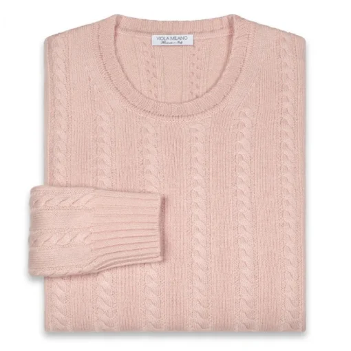 Viola Milano - Cable Knit Lambswool Sweater - Pink - Handmade in Italy - Luxury Exclusive Collection - Avvenice^ Knitwears