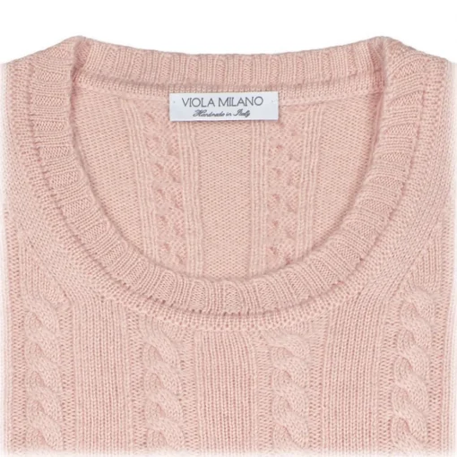 Viola Milano - Cable Knit Lambswool Sweater - Pink - Handmade in Italy - Luxury Exclusive Collection - Avvenice^ Knitwears