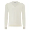 Viola Milano - Cashmere V-Neck Sweater - Cream - Handmade in Italy - Luxury Exclusive Collection - Avvenice