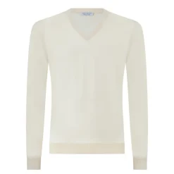 Viola Milano - Cashmere V-Neck Sweater - Cream - Handmade in Italy - Luxury Exclusive Collection - Avvenice
