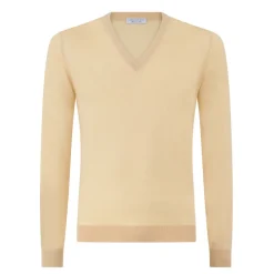 Viola Milano - Cashmere V-Neck Sweater - Sand and Yellow - Handmade in Italy - Luxury Exclusive Collection - Avvenice^ Knitwears