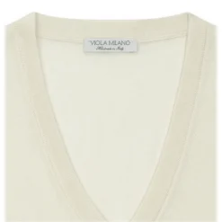 Viola Milano - Cashmere V-Neck Sweater - Cream - Handmade in Italy - Luxury Exclusive Collection - Avvenice