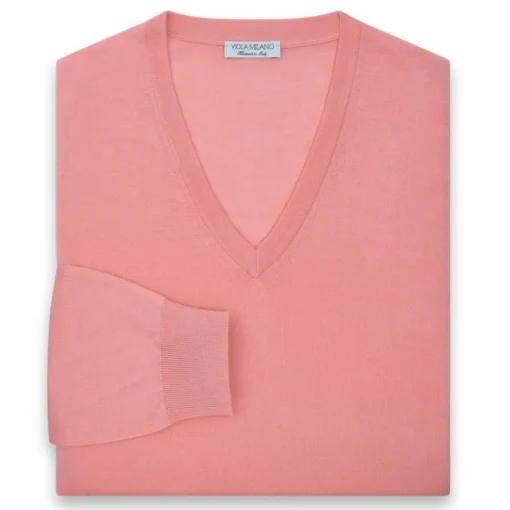 Viola Milano - Cashmere V-Neck Sweater - Pink - Handmade in Italy - Luxury Exclusive Collection - Avvenice