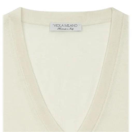 Viola Milano - Cashmere V-Neck Sweater - Cream - Handmade in Italy - Luxury Exclusive Collection - Avvenice