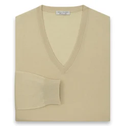 Viola Milano - Cashmere V-Neck Sweater - Sand and Yellow - Handmade in Italy - Luxury Exclusive Collection - Avvenice^ Knitwears