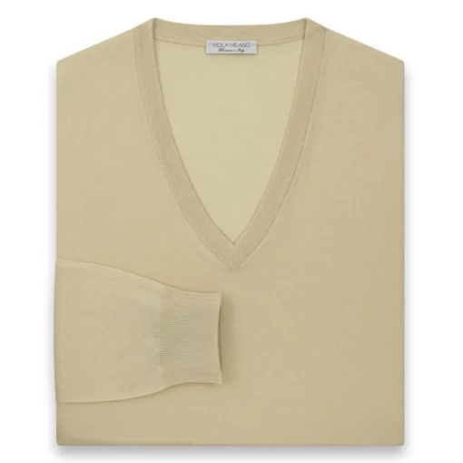 Viola Milano - Cashmere V-Neck Sweater - Sand and Yellow - Handmade in Italy - Luxury Exclusive Collection - Avvenice^ Knitwears