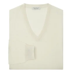 Viola Milano - Cashmere V-Neck Sweater - Cream - Handmade in Italy - Luxury Exclusive Collection - Avvenice