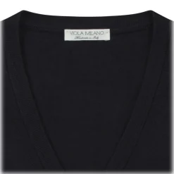 Viola Milano - Cashmere V-Neck Sweater - Navy - Handmade in Italy - Luxury Exclusive Collection - Avvenice