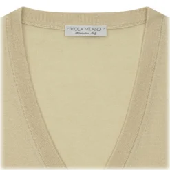 Viola Milano - Cashmere V-Neck Sweater - Sand and Yellow - Handmade in Italy - Luxury Exclusive Collection - Avvenice^ Knitwears