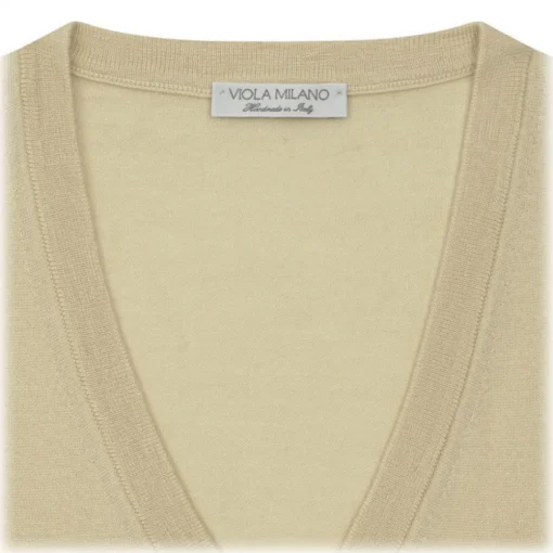 Viola Milano - Cashmere V-Neck Sweater - Sand and Yellow - Handmade in Italy - Luxury Exclusive Collection - Avvenice^ Knitwears