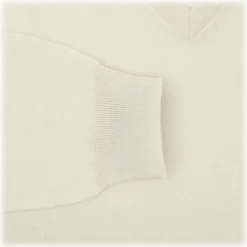 Viola Milano - Cashmere V-Neck Sweater - Cream - Handmade in Italy - Luxury Exclusive Collection - Avvenice