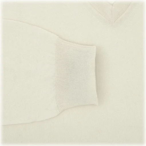 Viola Milano - Cashmere V-Neck Sweater - Cream - Handmade in Italy - Luxury Exclusive Collection - Avvenice