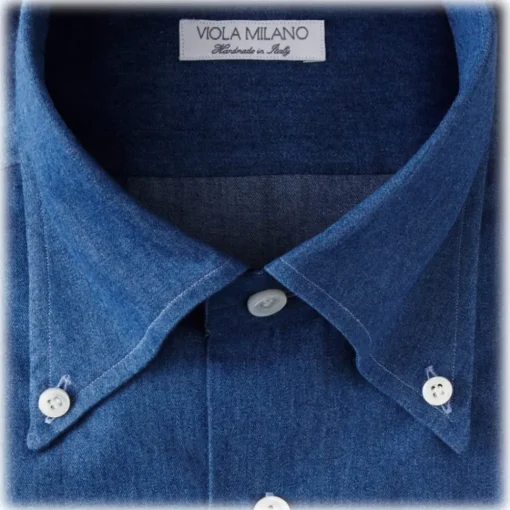 Viola Milano - Classic Denim Button-Down Collar Dress Shirt - Denim - Handmade in Italy - Luxury Exclusive Collection - Avvenice^ Shirts