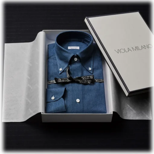 Viola Milano - Classic Denim Button-Down Collar Dress Shirt - Denim - Handmade in Italy - Luxury Exclusive Collection - Avvenice^ Shirts
