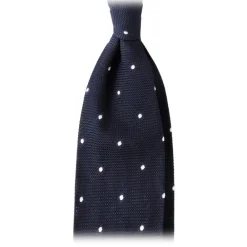 Viola Milano - Classic Polka Dot 3-Fold Grenadine Tie - Navy / White - Made in Italy - Luxury Exclusive Collection - Avvenice