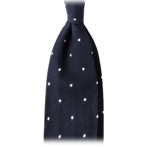 Viola Milano - Classic Polka Dot 3-Fold Grenadine Tie - Navy / White - Made in Italy - Luxury Exclusive Collection - Avvenice