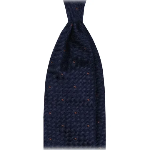 Viola Milano - Classic Polka Dot 3-Fold Grenadine Tie - Navy/Brown - Handmade in Italy - Luxury Exclusive Collection - Avvenice^ Ties & Bow Ties