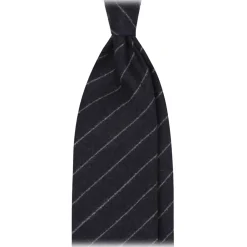Viola Milano - Classic Shalk Stripe Untipped Vintage Flannel Tie - Navy - Handmade in Italy - Luxury Exclusive Collection - Avvenice^ Ties & Bow Ties