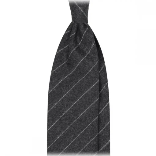Viola Milano - Classic Shalk Stripe Untipped Flannel Tie - Dark Grey - Made in Italy - Luxury Exclusive Collection - Avvenice^ Ties & Bow Ties