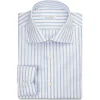 Viola Milano - Classic Stripe Cut-Away Collar Dress Shirt - Sea/White - Handmade in Italy - Luxury Exclusive Collection - Avvenice