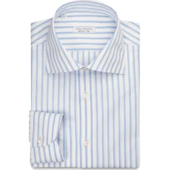 Viola Milano - Classic Stripe Cut-Away Collar Dress Shirt - Sea/White - Handmade in Italy - Luxury Exclusive Collection - Avvenice