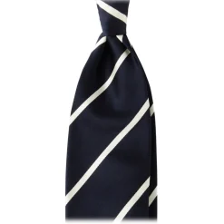 Viola Milano - Classic Stripe Selftipped Woven Silk Jacquard Tie – Navy / White - Made in Italy - Luxury Exclusive Collection - Avvenice^ Ties & Bow Ties