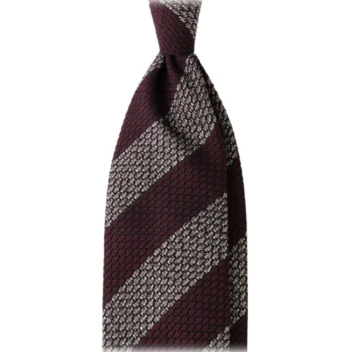 Viola Milano - Classic Stripe 3-Fold Grenadine Tie - Burgundy/White - Handmade in Italy - Luxury Exclusive Collection - Avvenice^ Ties & Bow Ties