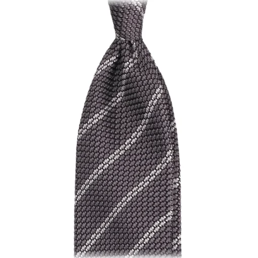 Viola Milano - Classic Stripe 3-Fold Grenadine Tie - Grey/White - Handmade in Italy - Luxury Exclusive Collection - Avvenice^ Ties & Bow Ties