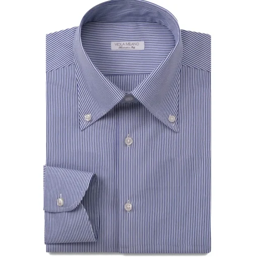 Viola Milano - Classic Stripe Button-Down Collar Dress Shirt - Navy/White - Handmade in Italy - Luxury Exclusive Collection - Avvenice^ Shirts