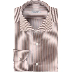 Viola Milano - Classic Stripe Cut-Away Collar Dress Shirt - Brown/White - Handmade in Italy - Luxury Exclusive Collection - Avvenice^ Shirts