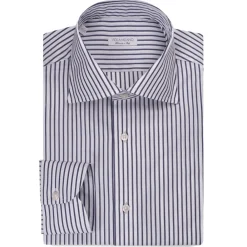 Viola Milano - Classic Stripe Cut-Away Collar Dress Shirt - Midnight/White LL - Handmade in Italy - Luxury Exclusive Collection - Avvenice^ Shirts